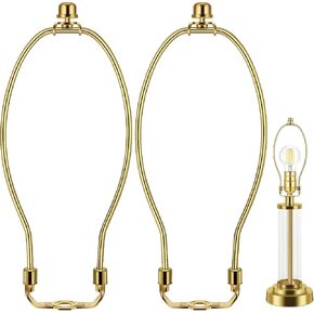 8 Inch 2 Set Brass Lamp Harp Holder with Lamp Finials and Standard Saddle Base Detachable Heavy Duty Metal Horn Frame Lampshade Bracket for Table and Floor Lamp