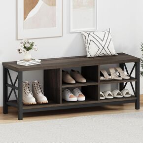 FATORRI Shoe Bench Entryway with Storage, Industrial Wood and Metal Hallway Benches with Adjustable Shelves, Rustic Entry Way Bench for Living Room (47.24 Inch Long, Rustic Oak)
