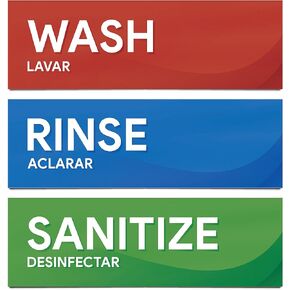 Wash Rinse Sanitize Sink Labels | 3 Compartment Sink Sticker Signs for Food Truck, Restaurant, and Kitchen Food Safety
