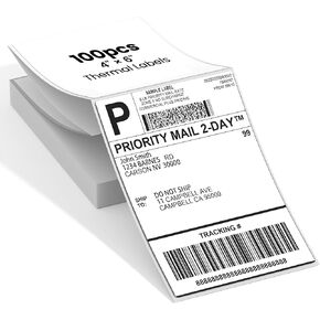 4x6 Direct Thermal Shipping Label, Fan-Fold Sticker Labels, Commercial Grade, Strong Adhesive Label Paper, Thermal Labels Compatible with Rollo, Munbyn, Nelko, Pack of 500 4x6 Per Shipping Labels