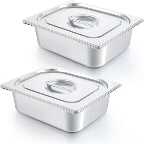2 Pack Stainless Steam Hotel Pan with Lid, Steam Table Pan Restaurant Supplies Reusable Anti Rust Steam Pan Water Pan for Home, Party, Restaurant, Hotel, Buffet (1/2 Size x 4 Inch Deep)