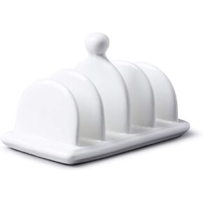 WM Bartleet & Sons 1750 Traditional Porcelain 4 Slot Toast Rack with Carry Handle/Knob– White