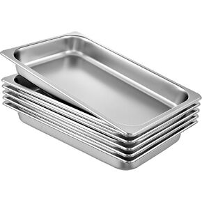 Mophorn Hotel Pans Full Size 2.5 Inch Deep, Steam Table Pans 6 Pack, 22 Gauge/0.8mm Thick Stainless Steel Hotel Pan Anti Jam Steam Table Pan