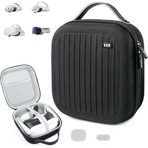 Hard Carrying Case Compatible with Meta Quest 3S/Quest 3/Quest 2/Vision Pro, Portable VR Gaming Headset and Touch Controllers Case with Lens Protector, Suit for Travel and Home Storage-Gray