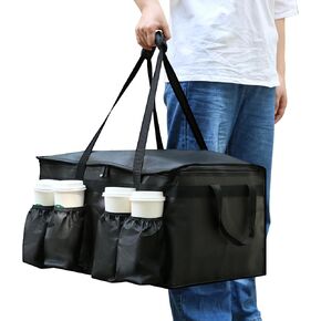 Catering Bag for doordash 22x14x13 Insulated Food Delivery Bag with Cup Holders/Drink Carriers Premium XXL, Great for Beverages, Grocery, Pizza, Comme