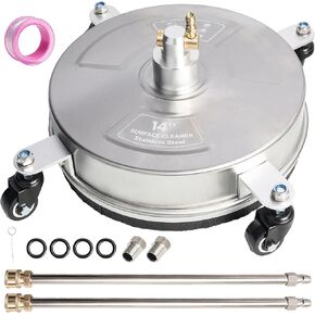 Hourleey 16" Pressure Washer Surface Cleaner, Stainless Steel Surface Cleaner with 4 Wheels for Concrete, Patio, Sidewalk, Deck, Pathway 1/4" Quick Connector, 2 Extension Wand, 4000 PSI