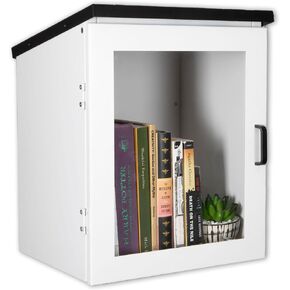 Ilyapa Outdoor Library Book Box - Free Literature Exchange Kit for Outside - Black Powder Coated Steel Cabinet for Sharing Books - With Easy 4x4 Post Mount - 13x11x17 Inch