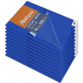 AAwipes Sticky Mats 18" x 36" (Blue, Case of 10 Mats, 30 Sheets/Mat) Cleanroom Sticky Floor Mats Peel Off for Construction, Laboratory, Hospital, Medical Office, Gym, Pet