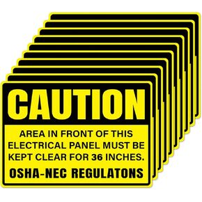 10 Pack Caution Area In Front Of This Electrical Panel Must Be Kept Clear For 36 Inches Sticker 10×7 Inches Warning Safety Sign Self Adhesive Waterproof Label for Factory Warehouse Laboratory