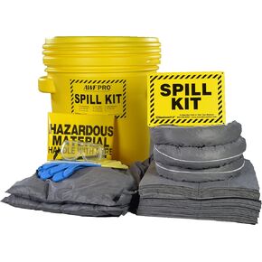 AWF PRO 20 Gallon Universal Spill Kit - 59 Pieces. Perfect for Absorbing Spills of Oils, Coolants, Solvents, & Water. Includes 20g DOT Approved Drum, Universal Socks, Pads & Pillows, & Accessories