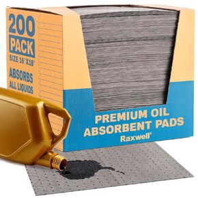 Oil Absorbent Pads, Large 18"x16", 200 Count - Premium Universal 8 Layer Spill Mats, Super Absorbent Mats for Oil, Water & Liquids