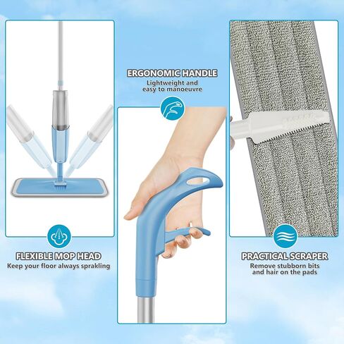 Spray Mops Wet Mops for Floor Cleaning - MEXERRIS Microfiber Dust Mop with 3X Washable Pads Floor Mop with Sprayer Wood Floor Mops Commercial Home Use for Wood Floor Hardwood Laminate Ceramic Tiles in Saudi Arabia