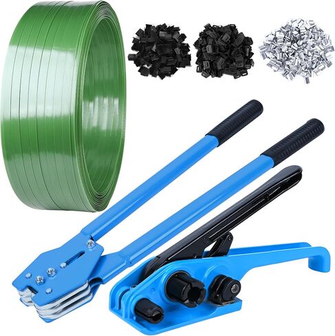 MYFAMIREA Banding Packaging Pallet Strapping Kit Poly Strapping Tensioner Tool, Banding Sealer Tool, 300 Metal Seals, 3500' Length PP Packaging Strapping Banding (Red) in Kuwait