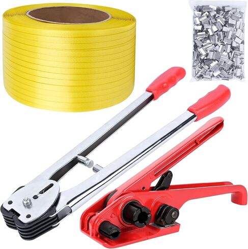 MYFAMIREA Banding Packaging Pallet Strapping Kit Poly Strapping Tensioner Tool, Banding Sealer Tool, 300 Metal Seals, 3500' Length PP Packaging Strapping Banding (Red) in Kuwait