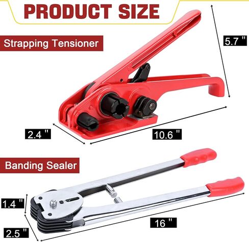 MYFAMIREA Banding Packaging Pallet Strapping Kit Poly Strapping Tensioner Tool, Banding Sealer Tool, 300 Metal Seals, 3500' Length PP Packaging Strapping Banding (Red) in Kuwait