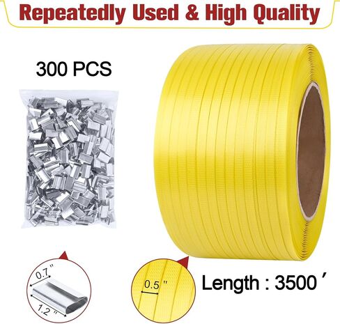 MYFAMIREA Banding Packaging Pallet Strapping Kit Poly Strapping Tensioner Tool, Banding Sealer Tool, 300 Metal Seals, 3500' Length PP Packaging Strapping Banding (Red) in Kuwait