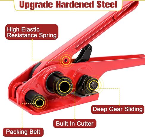 MYFAMIREA Banding Packaging Pallet Strapping Kit Poly Strapping Tensioner Tool, Banding Sealer Tool, 300 Metal Seals, 3500' Length PP Packaging Strapping Banding (Red) in Kuwait