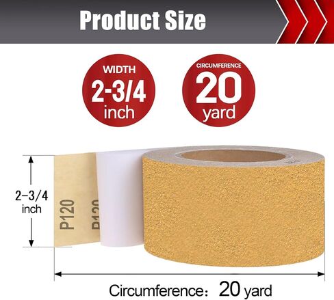 BOSHCRAFT 80 Grit PSA Longboard Sandpaper, 20-Yard Long Continuous Roll 2-3/4" Wide Self-Adhesive Sanding Paper for Auto Body Woodworking Metalworking in Saudi Arabia