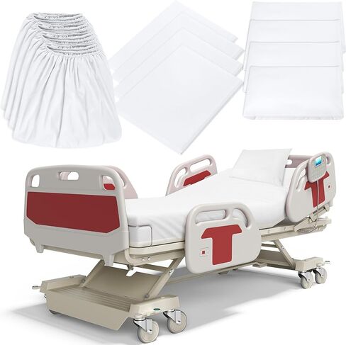 Moukeren 12 Pcs Hospital Bed Sheet Set Fitted Hospital Bed Sheets for Home and Hospital Bed Extra Long Sheet for Hospital Bed Included Sheet and Pillow Case (White) in Kuwait