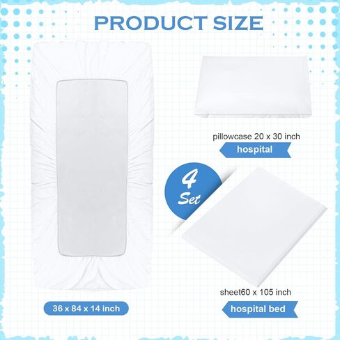 Moukeren 12 Pcs Hospital Bed Sheet Set Fitted Hospital Bed Sheets for Home and Hospital Bed Extra Long Sheet for Hospital Bed Included Sheet and Pillow Case (White) in Kuwait
