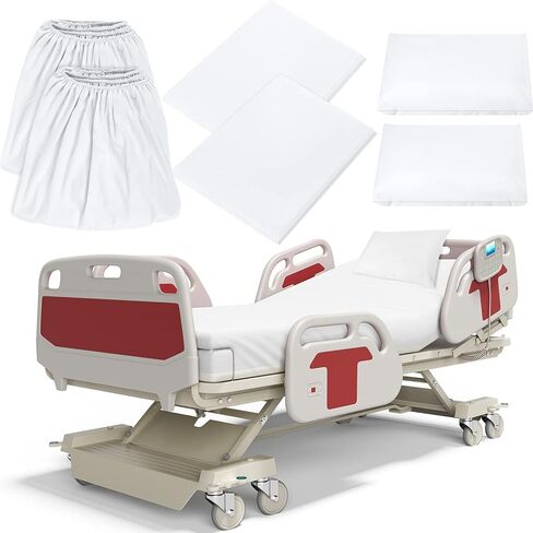 Moukeren 12 Pcs Hospital Bed Sheet Set Fitted Hospital Bed Sheets for Home and Hospital Bed Extra Long Sheet for Hospital Bed Included Sheet and Pillow Case (White) in Kuwait