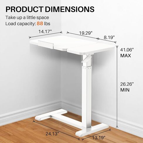 Overbed Bedside Table with Wheels, Pneumatic Height Adjustable Overbed Table, Rolling Laptop Table with Tilting Desktops, Hospital Bed Table, Mobile Standing Desk for Laptop Bed Sofa Side Table in Saudi Arabia