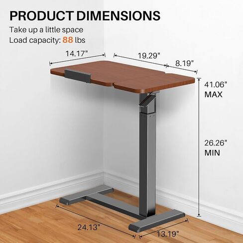 Overbed Bedside Table with Wheels, Pneumatic Height Adjustable Overbed Table, Rolling Laptop Table with Tilting Desktops, Hospital Bed Table, Mobile Standing Desk for Laptop Bed Sofa Side Table in Saudi Arabia