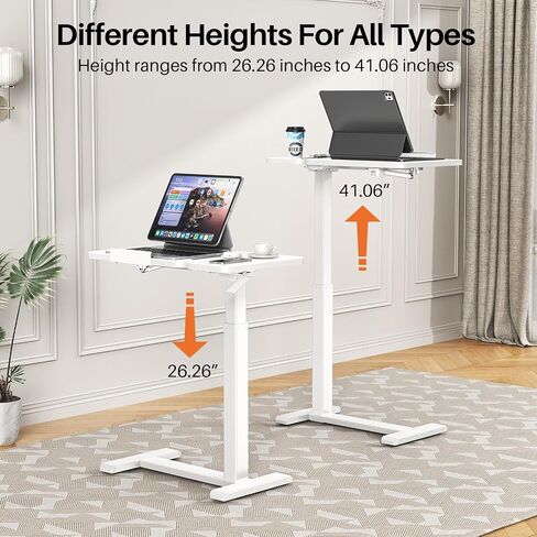 Overbed Bedside Table with Wheels, Pneumatic Height Adjustable Overbed Table, Rolling Laptop Table with Tilting Desktops, Hospital Bed Table, Mobile Standing Desk for Laptop Bed Sofa Side Table in Saudi Arabia