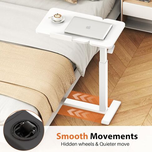 Overbed Bedside Table with Wheels, Pneumatic Height Adjustable Overbed Table, Rolling Laptop Table with Tilting Desktops, Hospital Bed Table, Mobile Standing Desk for Laptop Bed Sofa Side Table in Saudi Arabia