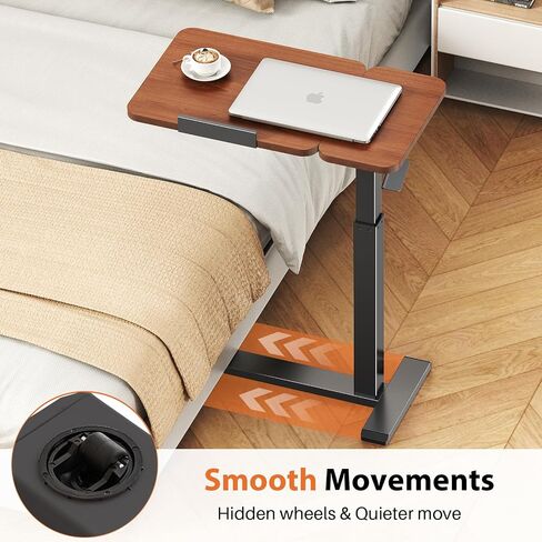 Overbed Bedside Table with Wheels, Pneumatic Height Adjustable Overbed Table, Rolling Laptop Table with Tilting Desktops, Hospital Bed Table, Mobile Standing Desk for Laptop Bed Sofa Side Table in Saudi Arabia