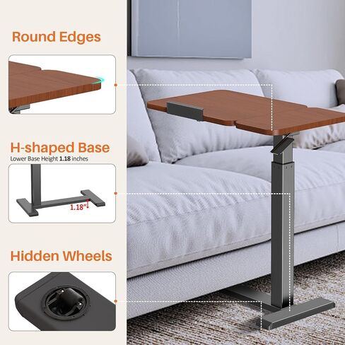 Overbed Bedside Table with Wheels, Pneumatic Height Adjustable Overbed Table, Rolling Laptop Table with Tilting Desktops, Hospital Bed Table, Mobile Standing Desk for Laptop Bed Sofa Side Table in Saudi Arabia