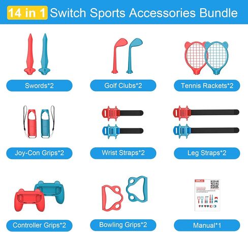 Switch Sports Accessories Bundle, 18 in 1 Sports Accessories Kit for Nintendo Switch/Switch OLED, Family Accessories Bundle Kit for Switch Sports Games with Golf Clubs, Tennis Rackets, Swords in Saudi Arabia