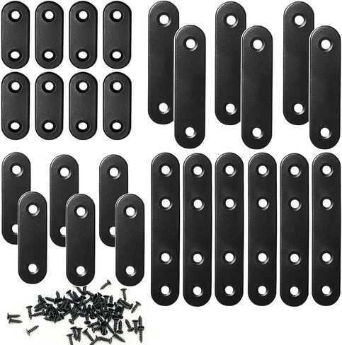 QSJ 26 Sets Flat Plate Straight Bracket Flat Brace Bracket Stainless Steel, 36mm/46mm/56mm/76mm Wood Brackets Mending Repair Plate Brace in Kuwait