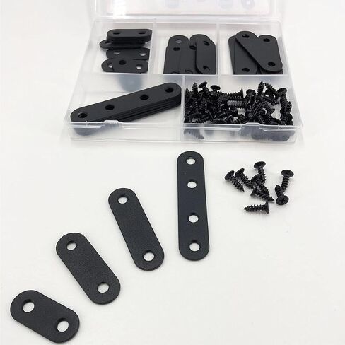 QSJ 26 Sets Flat Plate Straight Bracket Flat Brace Bracket Stainless Steel, 36mm/46mm/56mm/76mm Wood Brackets Mending Repair Plate Brace in Kuwait