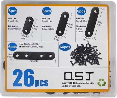 QSJ 26 Sets Flat Plate Straight Bracket Flat Brace Bracket Stainless Steel, 36mm/46mm/56mm/76mm Wood Brackets Mending Repair Plate Brace in Kuwait