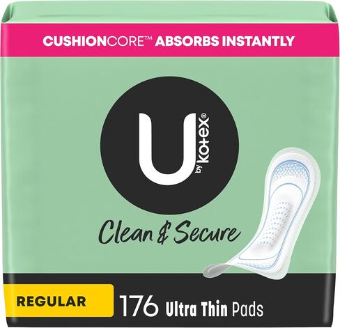 U by Kotex Clean & Secure Ultra Thin Pads, Regular Absorbency, 176 Count (4 Packs of 44) in Saudi Arabia