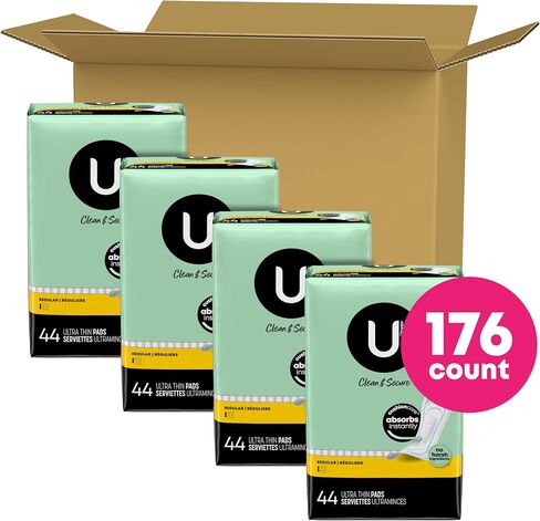 U by Kotex Clean & Secure Ultra Thin Pads, Regular Absorbency, 176 Count (4 Packs of 44) in Saudi Arabia