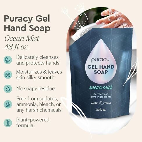 Puracy Gel Hand Soap Refill - Plant-Powered Natural Hand Soap Refill As Seen on TikTok, Non-Toxic, Sulfate-Free Liquid Soap, Moisturizing Liquid Gel Handwash Refill (Ocean Mist, 48 fl oz) in Saudi Arabia
