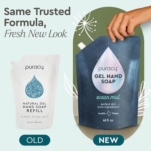 Puracy Gel Hand Soap Refill - Plant-Powered Natural Hand Soap Refill As Seen on TikTok, Non-Toxic, Sulfate-Free Liquid Soap, Moisturizing Liquid Gel Handwash Refill (Ocean Mist, 48 fl oz) in Saudi Arabia