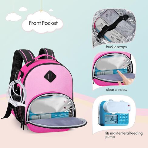 LUXJA Feeding Tube Backpack for G Tube, J Tube and GJ Tube, Feeding Tube Bag Fits 500ml Feeding Bag and Enteral Feeding Pump (Compatible with EnteraLite Infinity and Kangaroo Joey), Rose Red in Kuwait