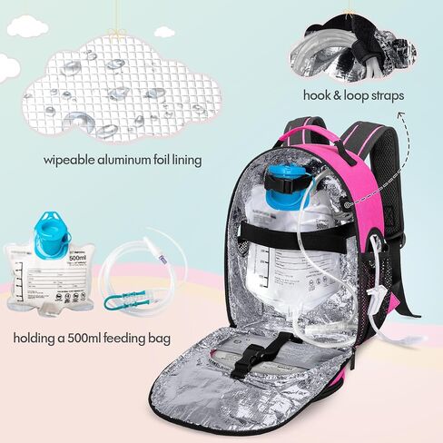 LUXJA Feeding Tube Backpack for G Tube, J Tube and GJ Tube, Feeding Tube Bag Fits 500ml Feeding Bag and Enteral Feeding Pump (Compatible with EnteraLite Infinity and Kangaroo Joey), Rose Red in Kuwait