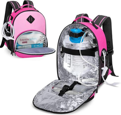 LUXJA Feeding Tube Backpack for G Tube, J Tube and GJ Tube, Feeding Tube Bag Fits 500ml Feeding Bag and Enteral Feeding Pump (Compatible with EnteraLite Infinity and Kangaroo Joey), Rose Red in Kuwait