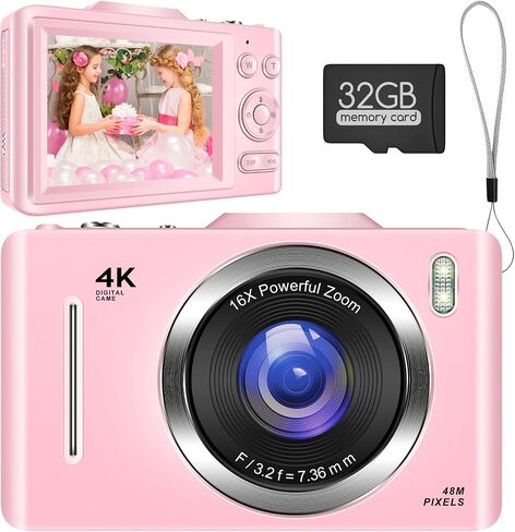Kids Camera, FHD 1080P Camera with 32GB Card, 16X Zoom, and Anti-Shake. 48MP Compact Design,Compact Small Camera for Boys Girls Kids.Black in Saudi Arabia