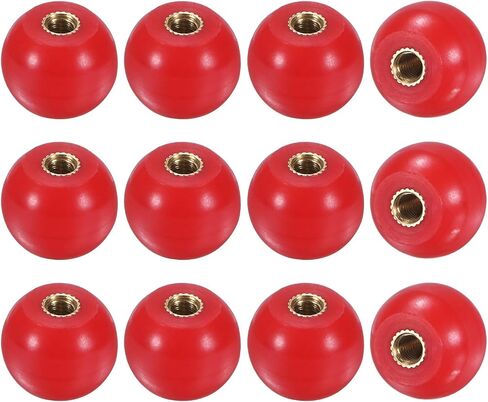 12-Pack Threaded Ball Knobs, M6 Female Thread 25mm Dia. Thermoset Ball Knob for Lathe/Machine/Lawn Mowers, Round Phenolic Brass Insert Lever Handle [Red] in Saudi Arabia
