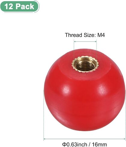 12-Pack Threaded Ball Knobs, M6 Female Thread 25mm Dia. Thermoset Ball Knob for Lathe/Machine/Lawn Mowers, Round Phenolic Brass Insert Lever Handle [Red] in Saudi Arabia