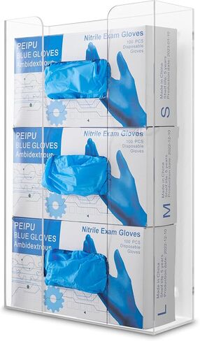 Stock Your Home Triple Acrylic Gloves Dispenser, Tissue Box Shelf, Glove Holder Wall Mount, for Kitchen, Cleaning Closet, Lab, Exam, Office in Kuwait