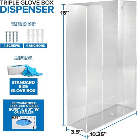 Stock Your Home Triple Acrylic Gloves Dispenser, Tissue Box Shelf, Glove Holder Wall Mount, for Kitchen, Cleaning Closet, Lab, Exam, Office in Kuwait