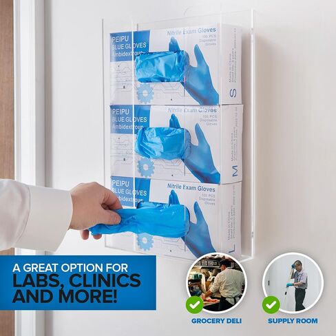 Stock Your Home Triple Acrylic Gloves Dispenser, Tissue Box Shelf, Glove Holder Wall Mount, for Kitchen, Cleaning Closet, Lab, Exam, Office in Kuwait