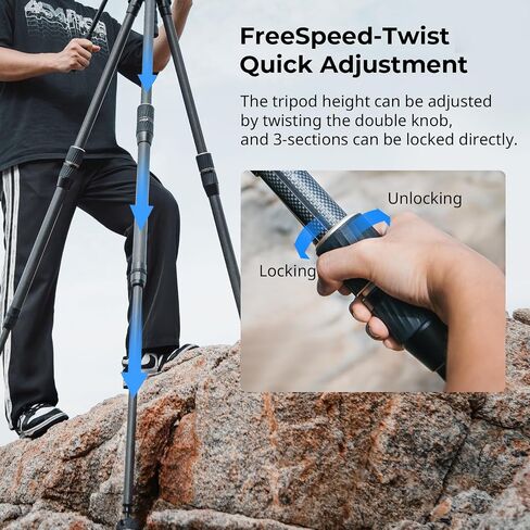 SmallRig FT-S303 FreeSpeed Carbon Fiber Tripod, 55'' Travel Video Tripod with One-Twist Height Adjustment, 65mm Bowl Adapter, Weighs 4.6lbs, Max Load 33lbs / 15kg for DSLR, Camera, Camcorder - 4645 in Saudi Arabia