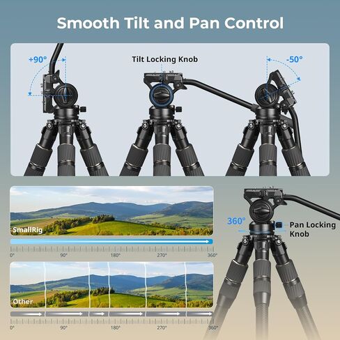 SmallRig FT-S303 FreeSpeed Carbon Fiber Tripod, 55'' Travel Video Tripod with One-Twist Height Adjustment, 65mm Bowl Adapter, Weighs 4.6lbs, Max Load 33lbs / 15kg for DSLR, Camera, Camcorder - 4645 in Saudi Arabia